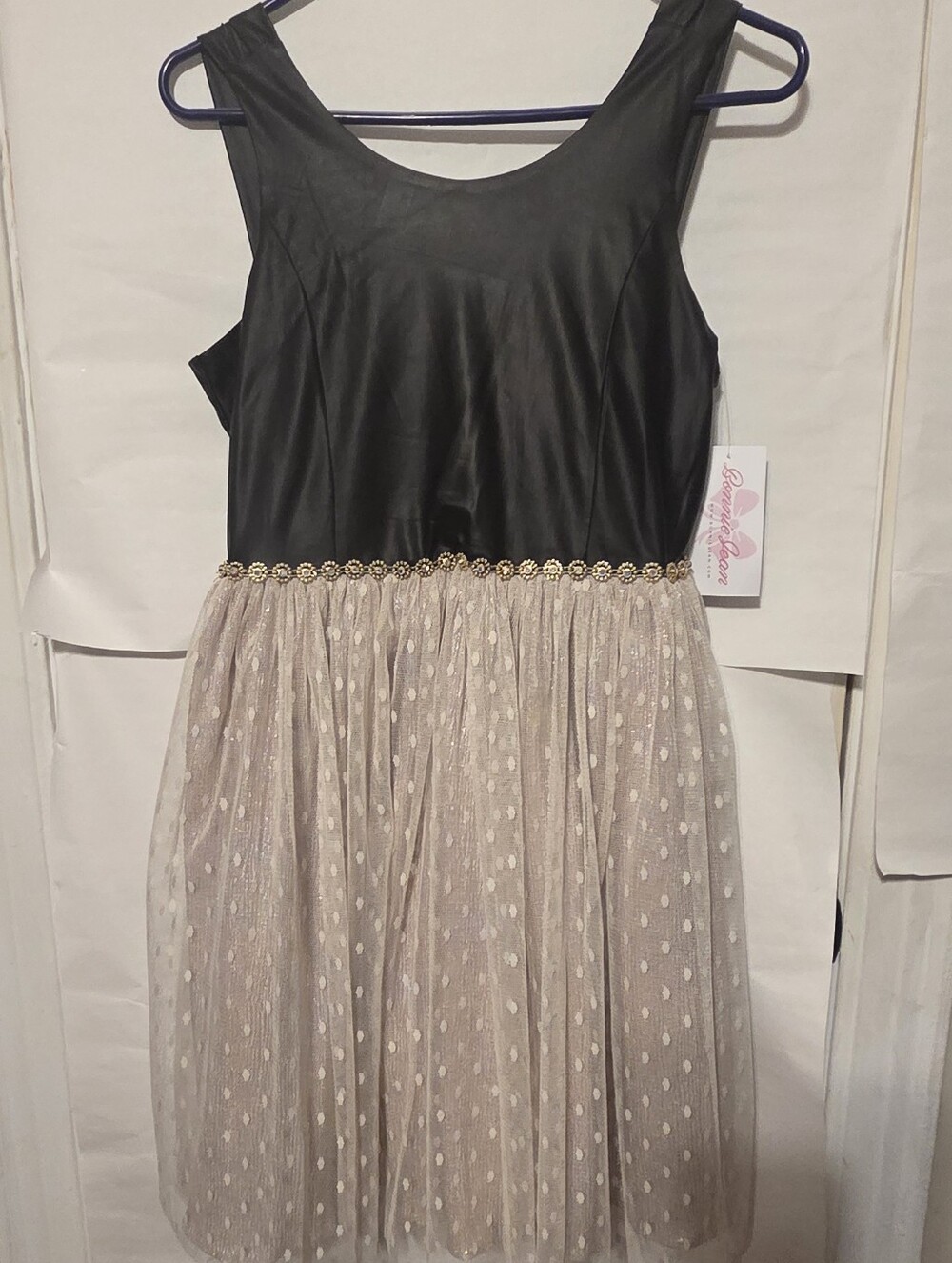 Black & Champagne Dot Tulle Party Dress